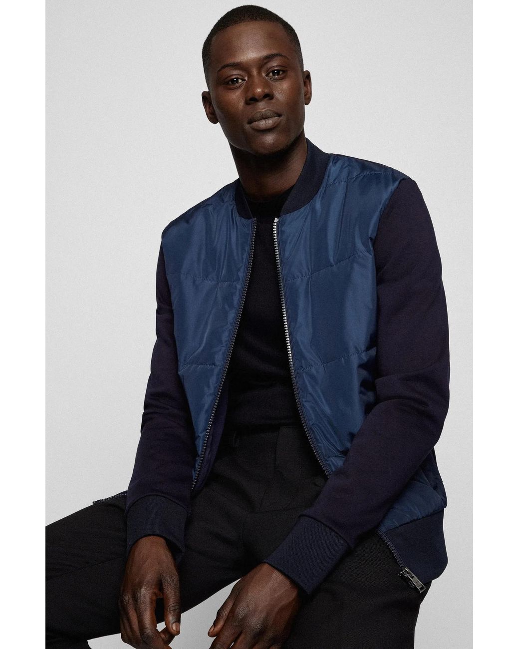 Boss Blue Padded-Panel Zipped Jacket for men