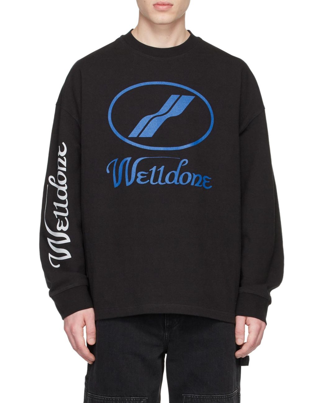 we11done Black Oversized Logo Sweatshirt for men