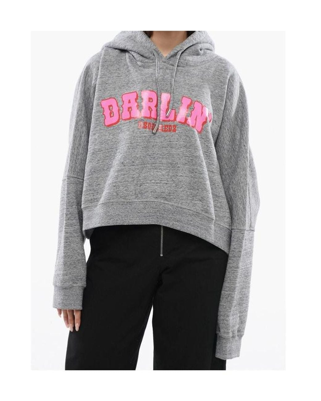 DSquared² Gray Logo-Print Crop Hoodie