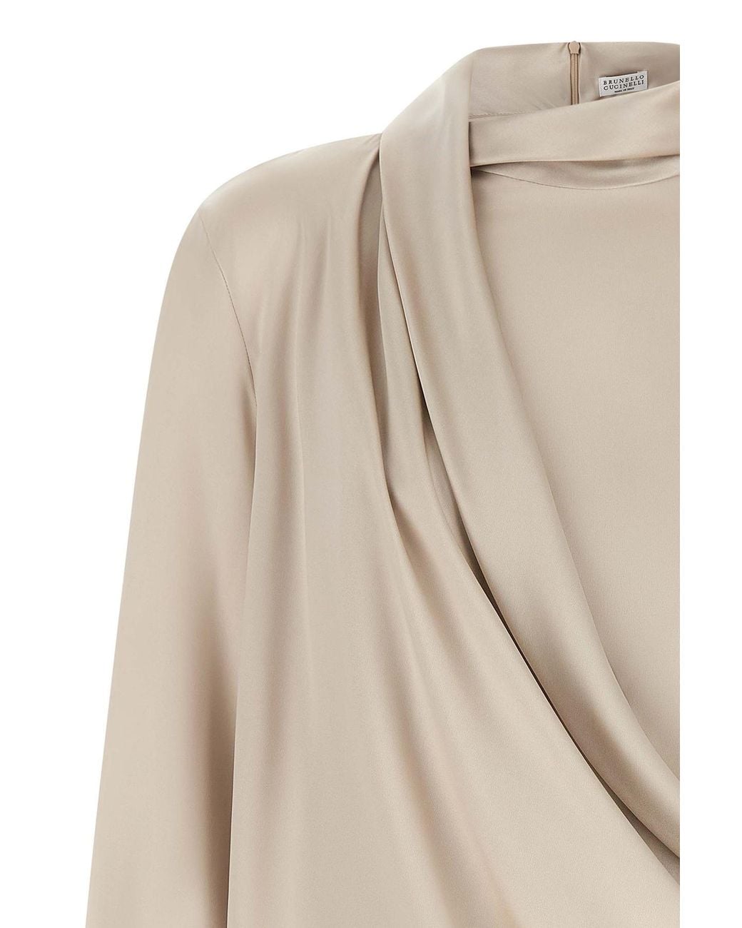 Brunello Cucinelli Natural Asymmetric Draped Blouse