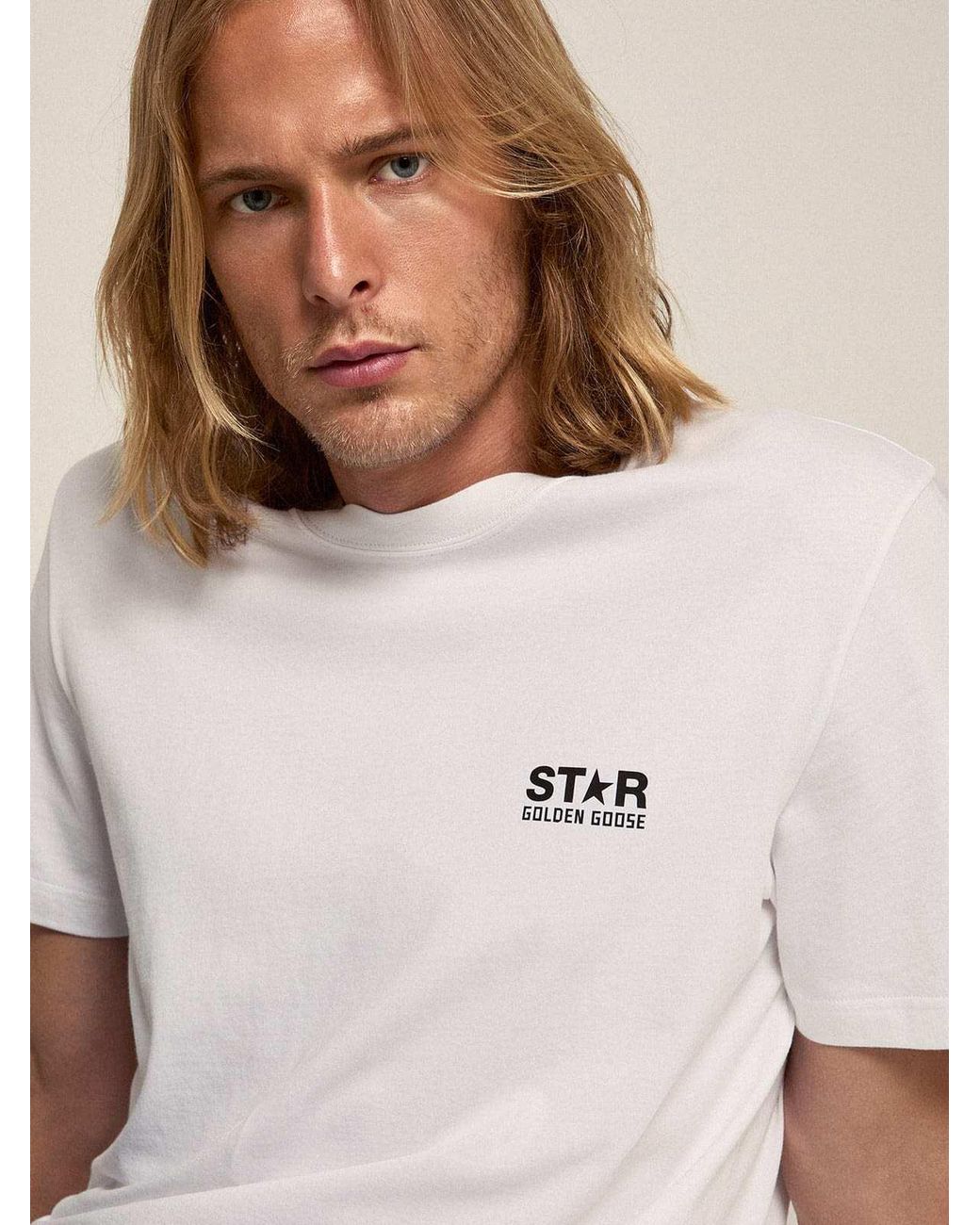 Golden Goose Deluxe Brand White Golden Collection T-Shirt With Contrasting Logo On The Front for men