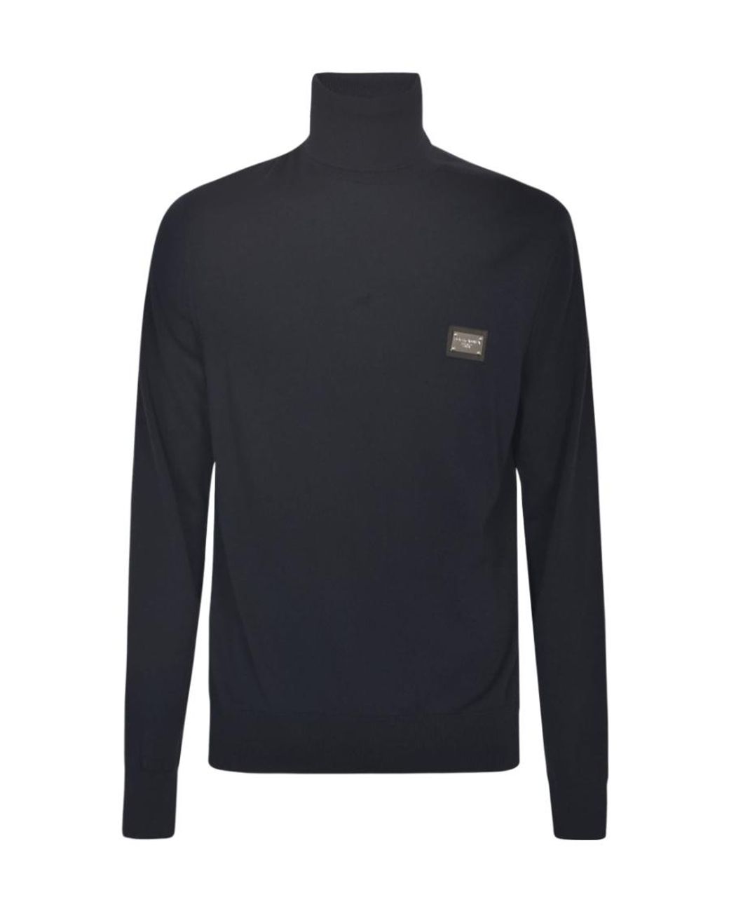 Dolce & Gabbana Blue Logo Engraved Roll-Neck Jumper for men