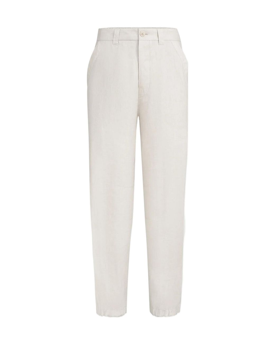 Brunello Cucinelli White Linen Micro Chevron Trousers With Drawstrings for men