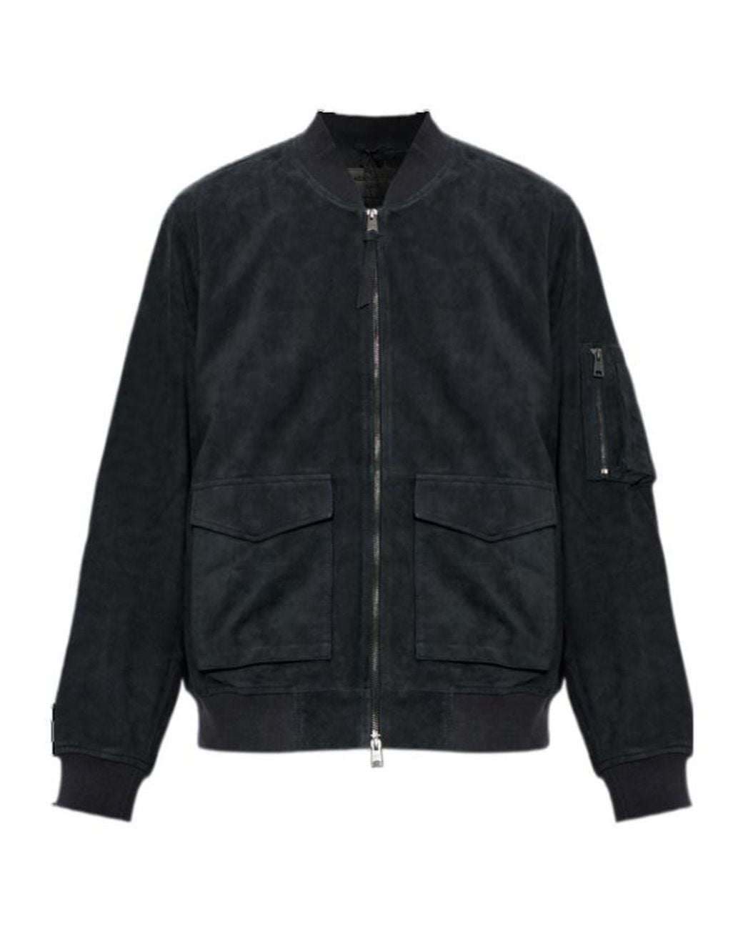AllSaints Blue Suede Bomber Jacket for men