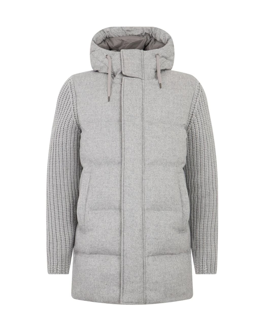 Herno Gray Knitted Hooded Coat for men