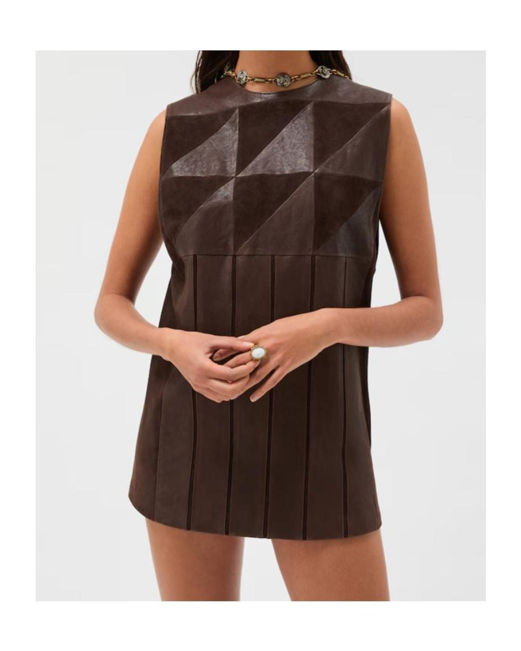 Versace Brown Panelled Sleeveless Mini Dress