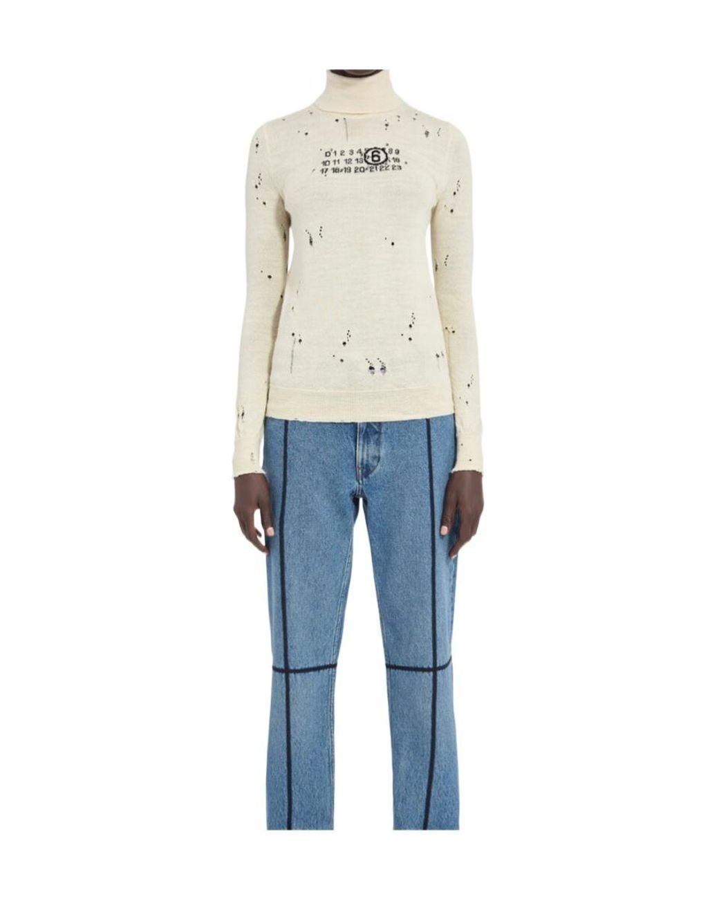 MM6 by Maison Margiela Blue Numbers-Motif Distressed Jumper