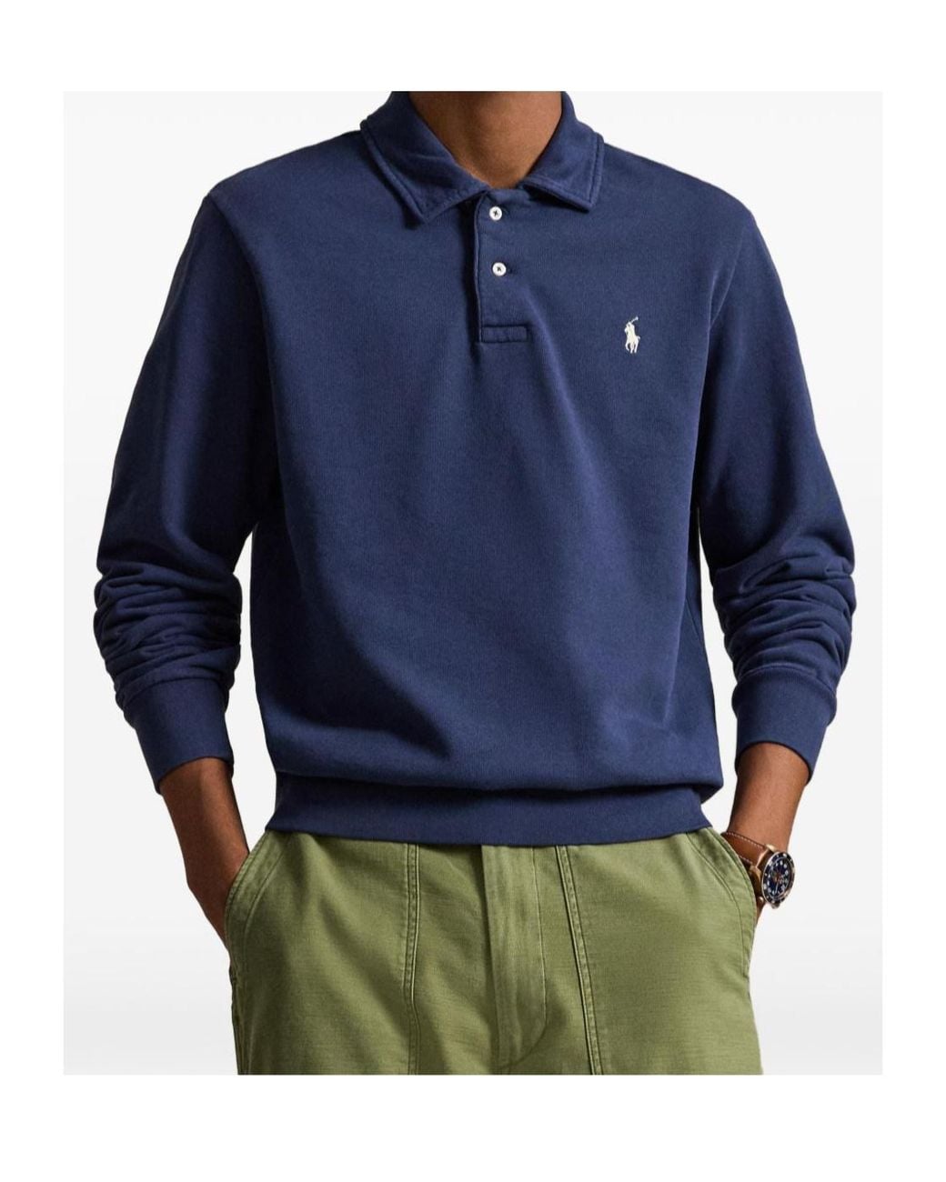 Polo Ralph Lauren Blue Loopback Fleece Collared Sweatshirt for men