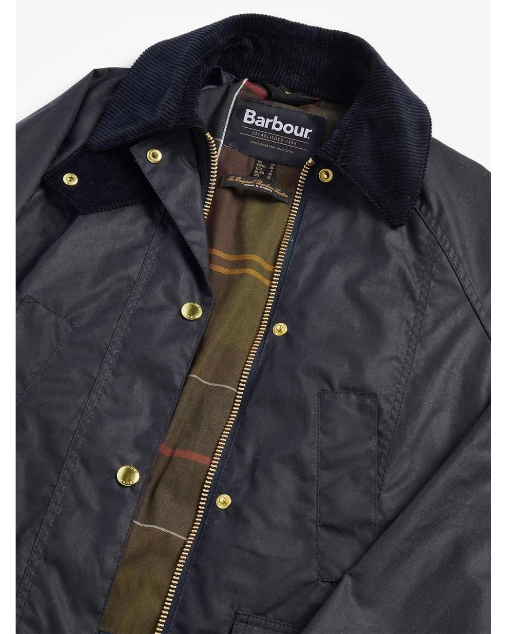 Barbour Blue Beadnell Waxed Corduroy-Collar Coat