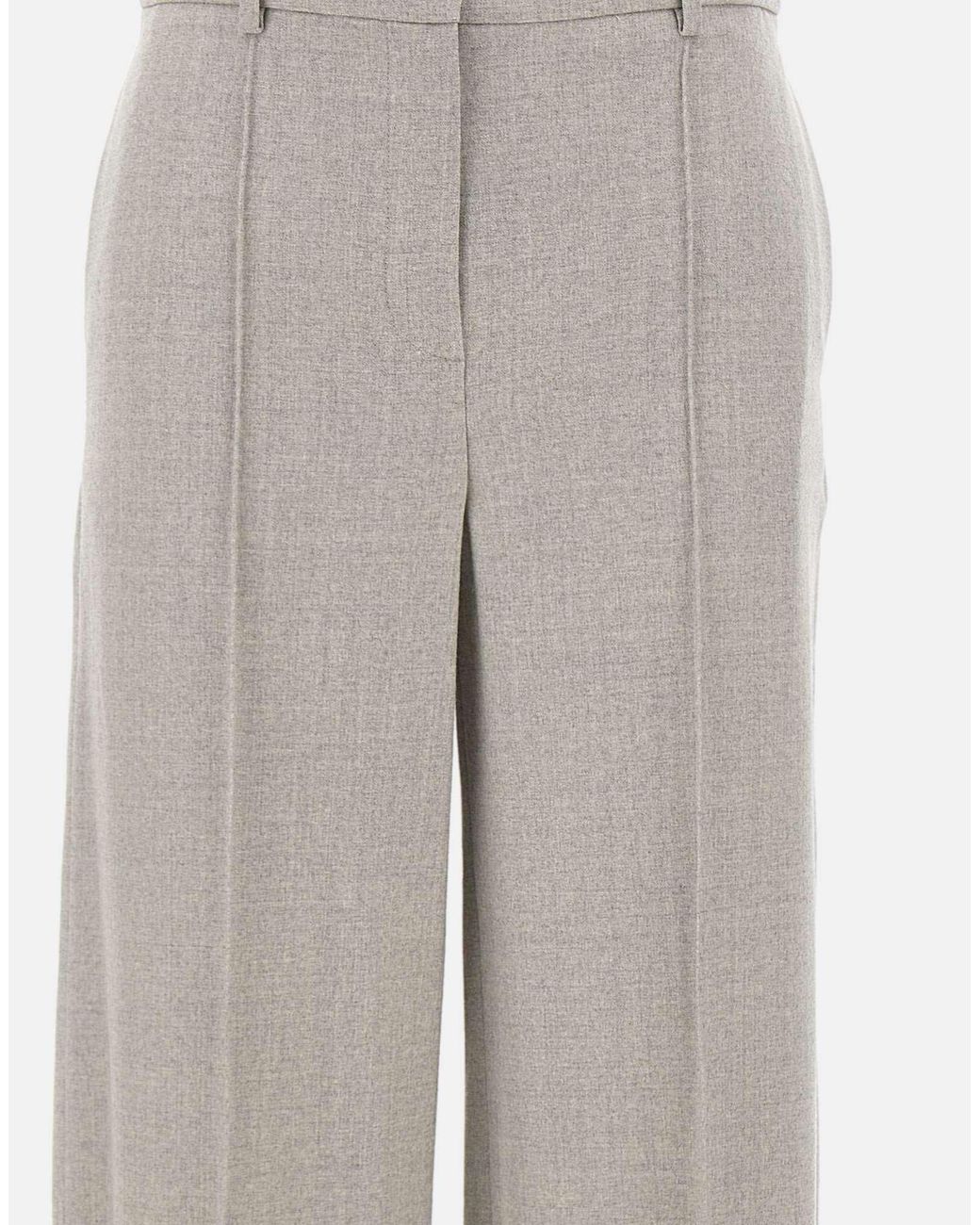 Eleventy Gray Wide-Leg Wool Pants