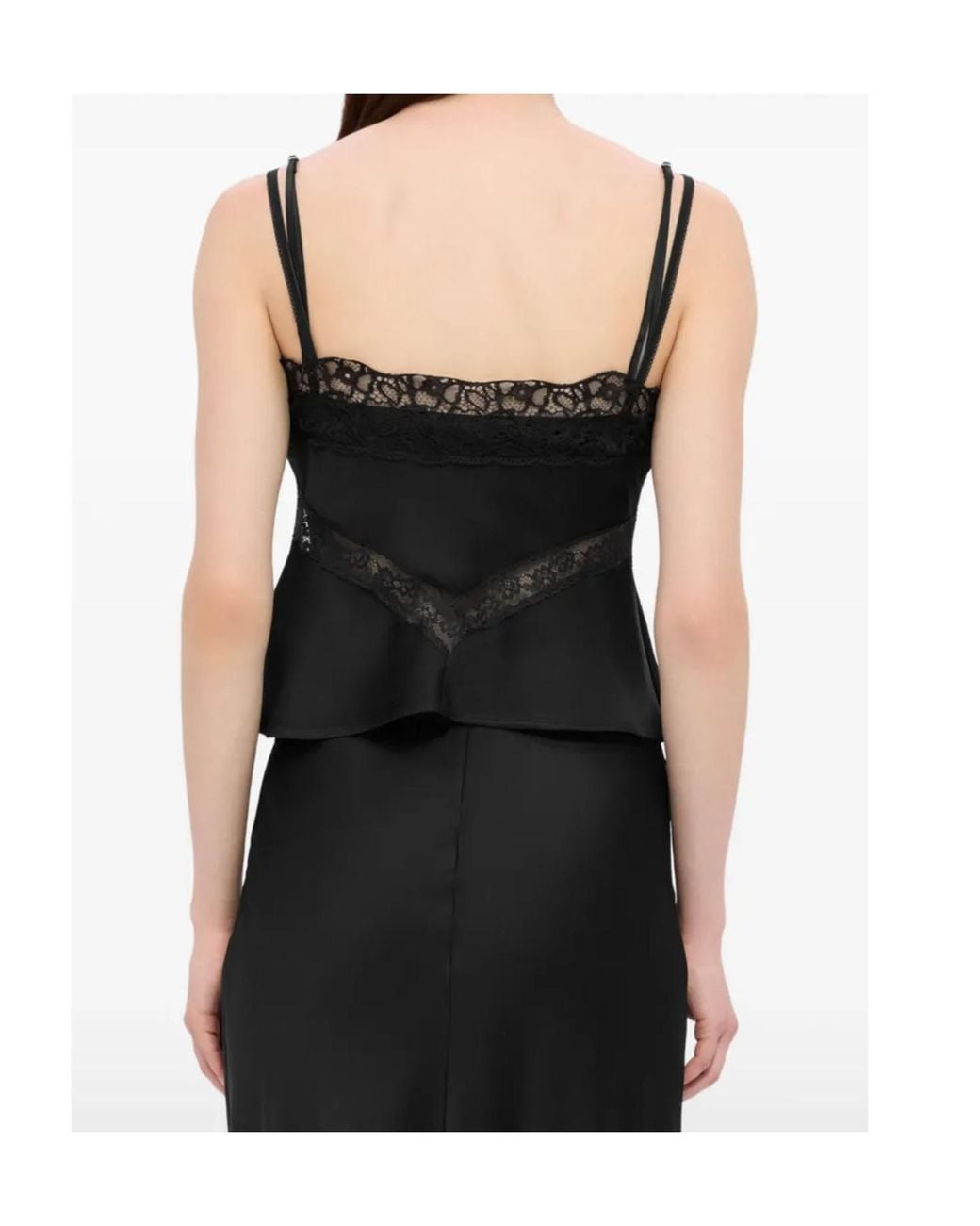 MSGM Black Lace Trim Camisole Top