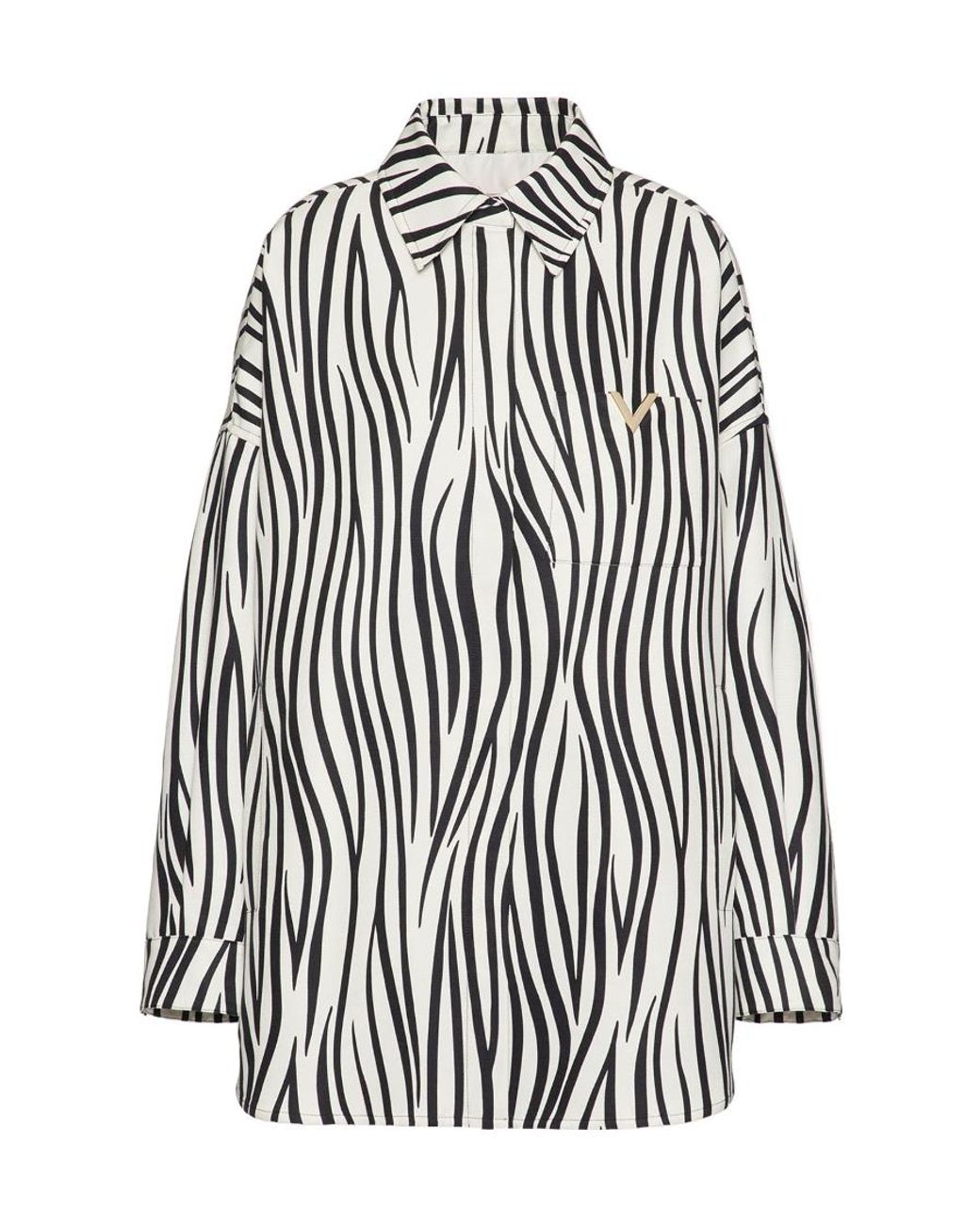 Valentino Black Faille Overshirt With Zebra 1966 Print