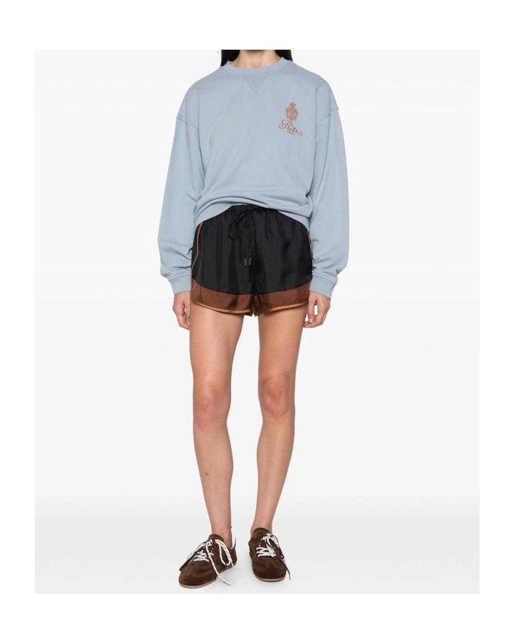 FRAME Blue Embroidered Crew-Neck Sweatshirt