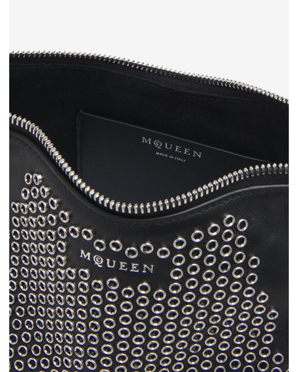 McQueen Black Manta Eyelet Detailed Clutch Bag