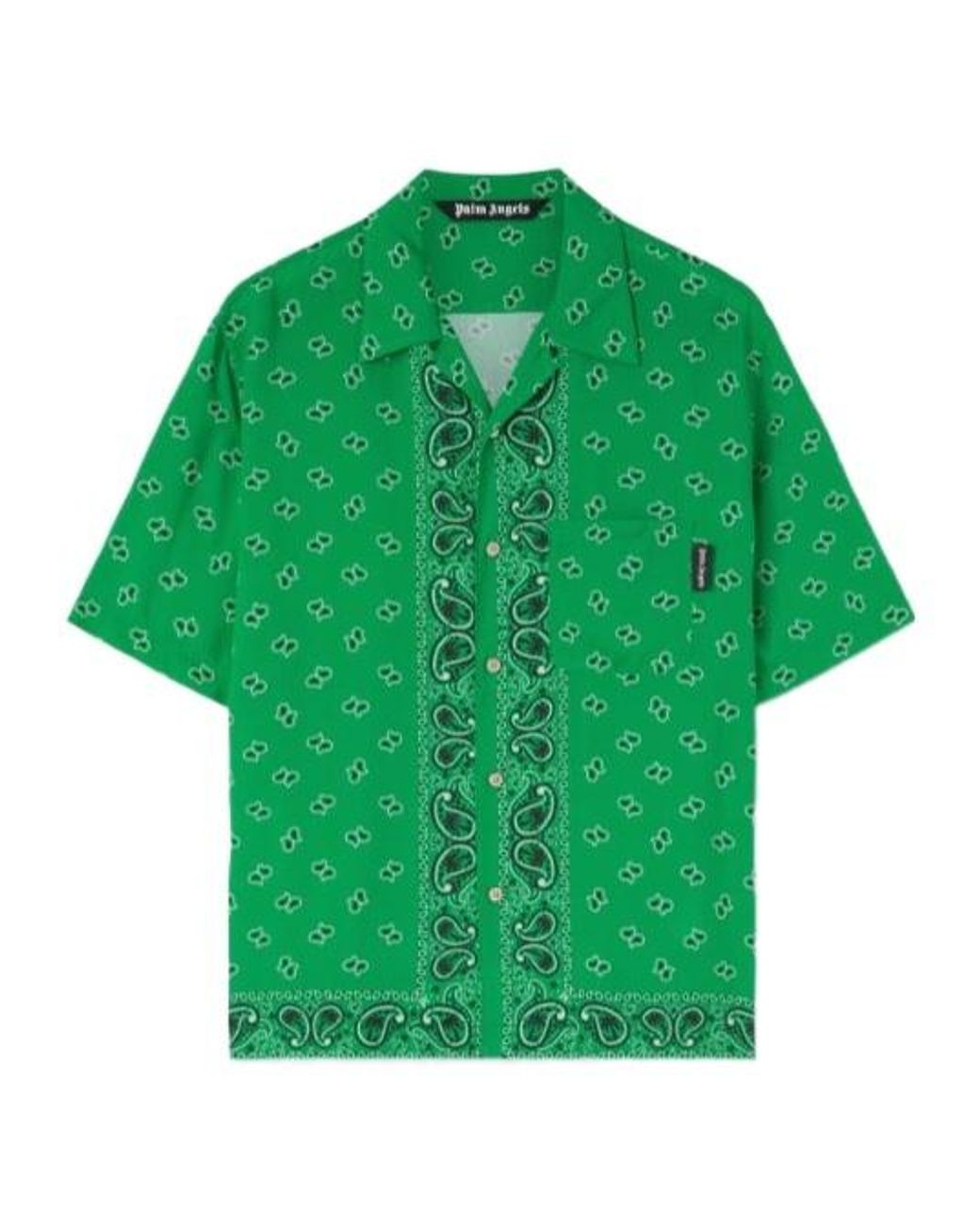 Palm Angels Green Paisley Printed Short-Sleeved Shirt for men