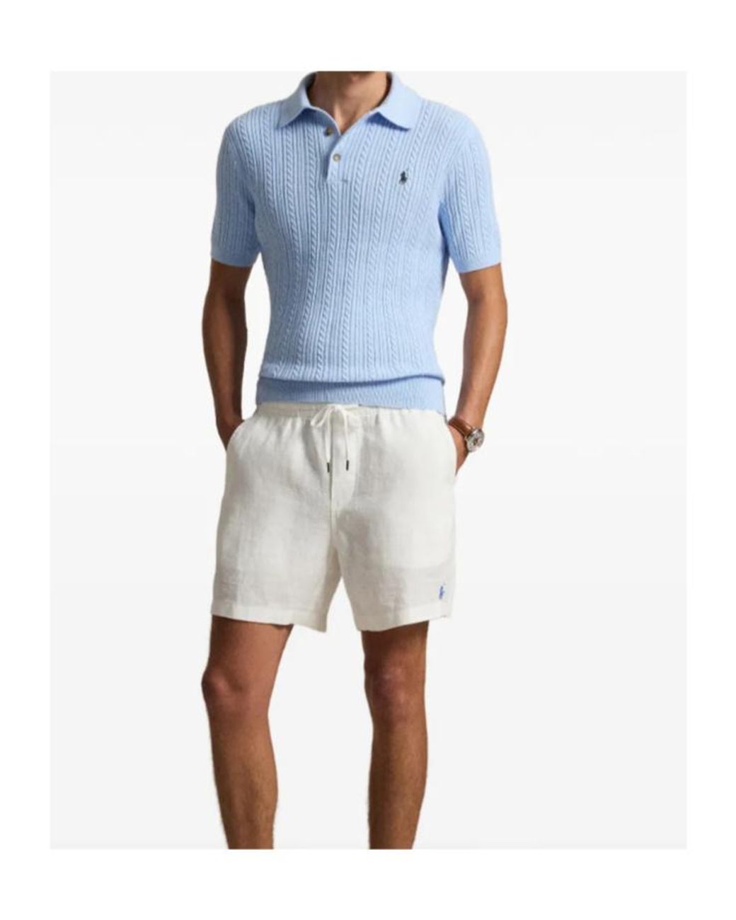 Polo Ralph Lauren Blue Logo Embroidered Knitted Polo Shirt for men