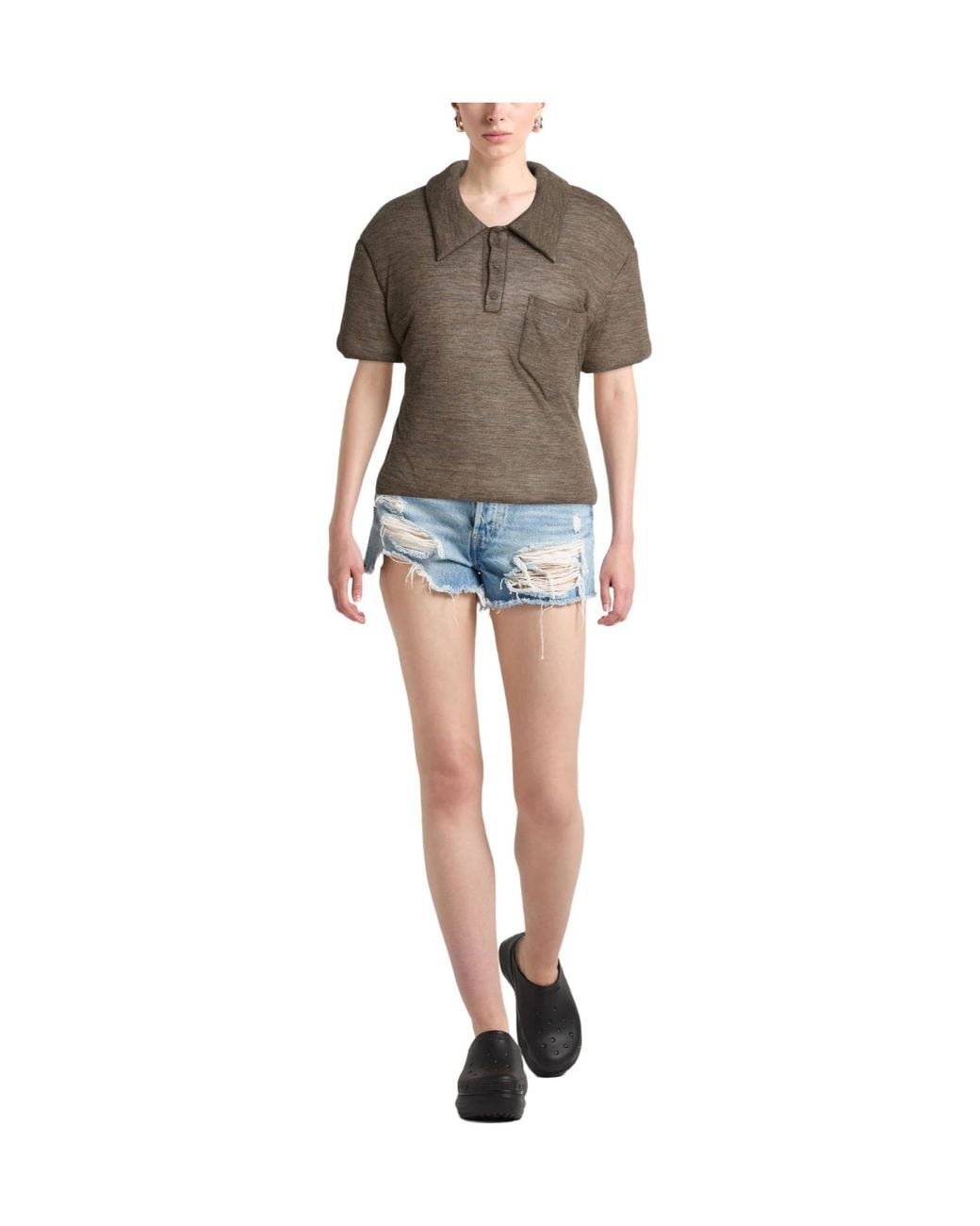 MM6 by Maison Margiela Brown Solid-Color Wool Short-Sleeve Knit Shirt