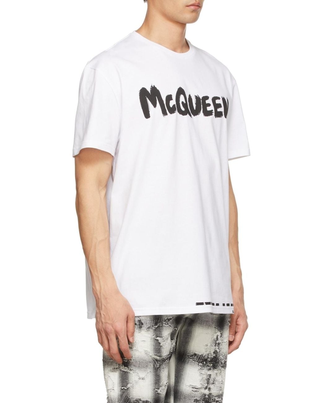 McQueen White Logo Printed Crewneck T-Shirt for men