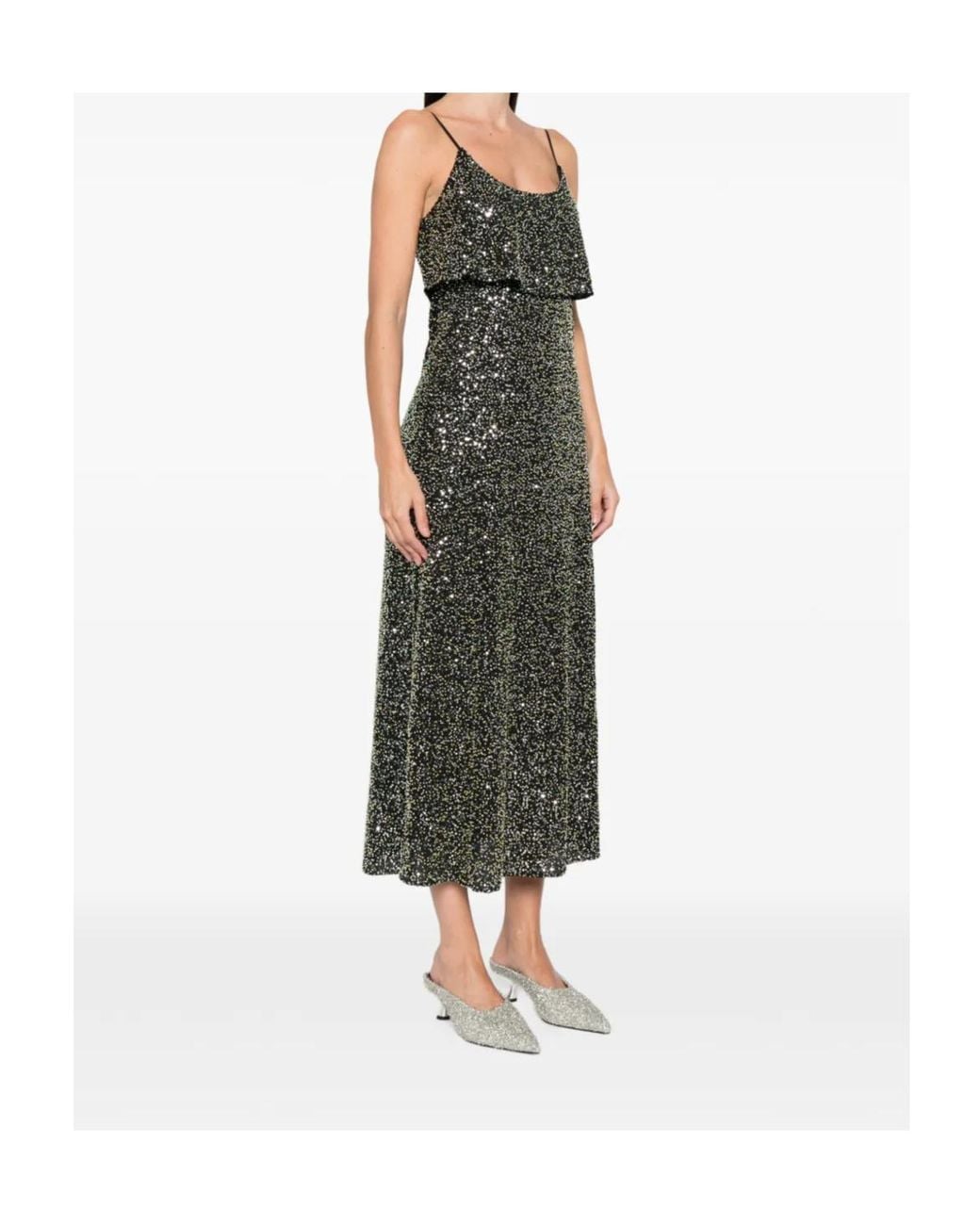 Rabanne Green Sequin-Layered Midi Dress