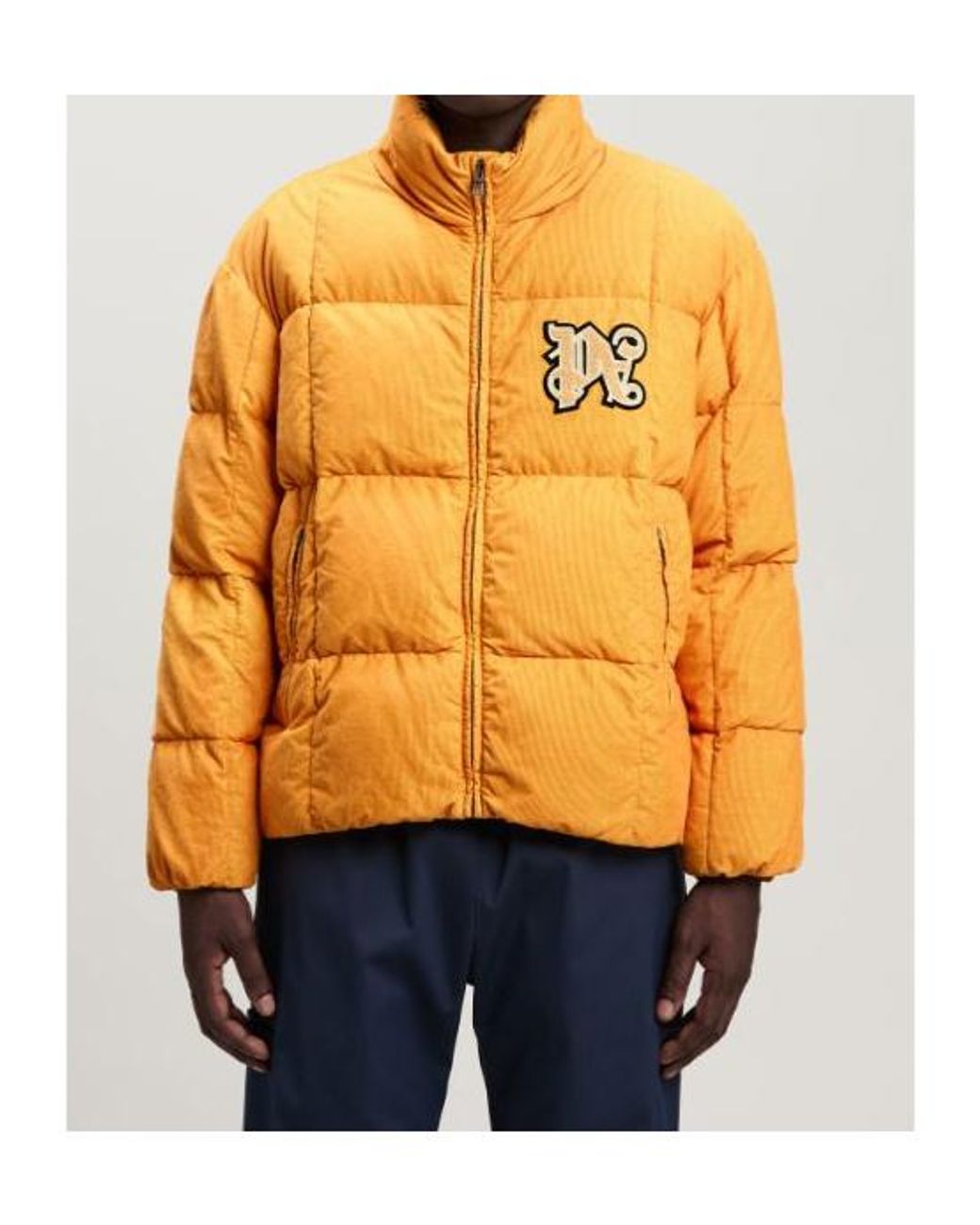 Palm Angels Yellow Zip-Up High Neck Puffer Jacket for men