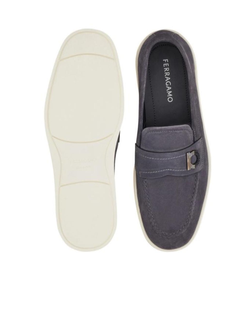 Ferragamo Blue Boat Shoe Loafer With Gancini Detail for men