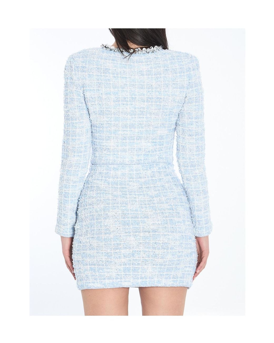 Self-Portrait Blue Cropped Tweed Blazer