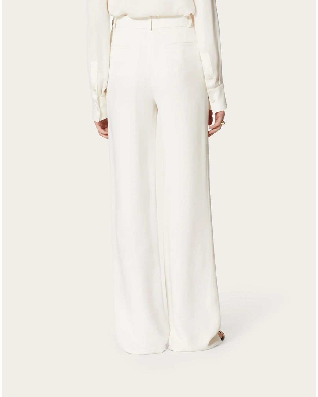 Valentino White High-Waisted Wide-Leg Trousers