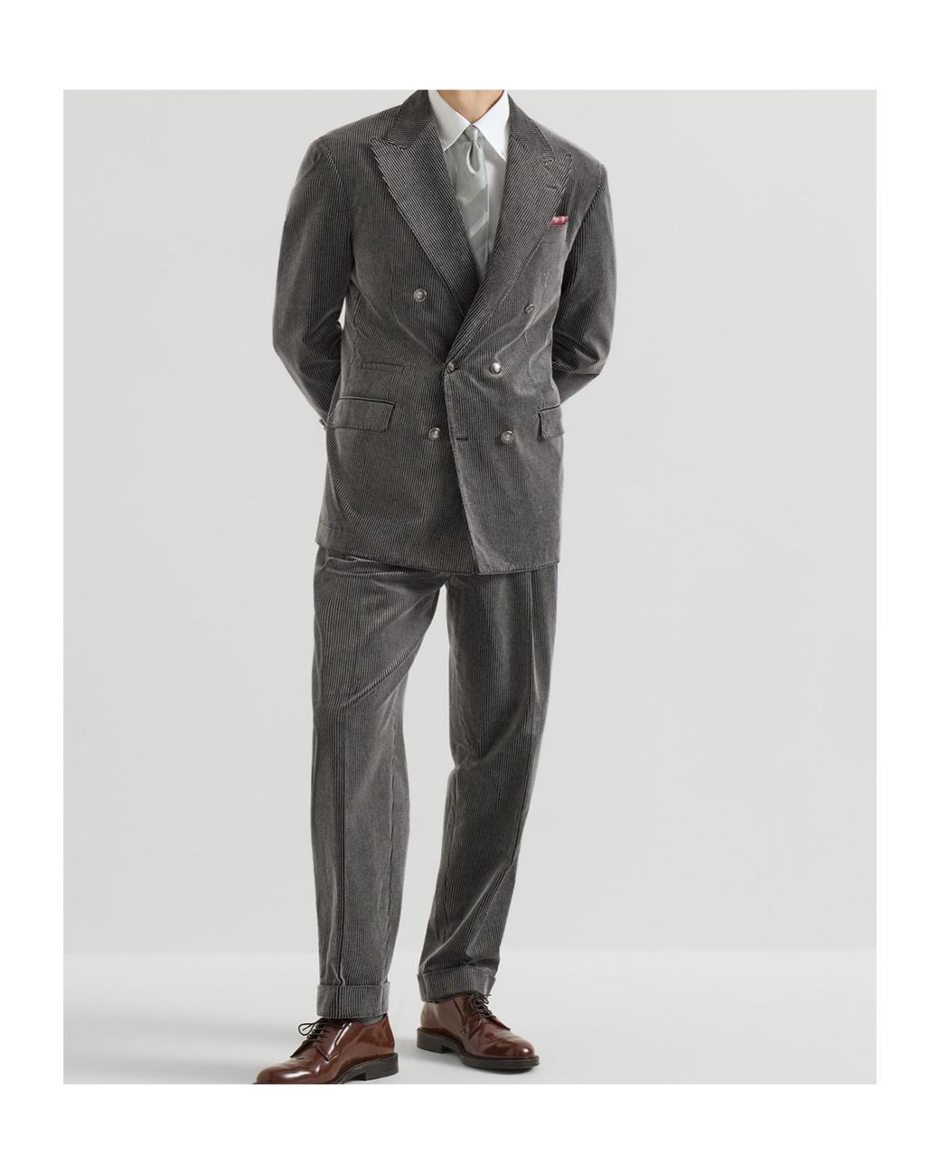 Brunello Cucinelli Gray Frosted Cotton Corduroy One-And-A-Half Breasted Tailor Blazer With Metal Buttons for men