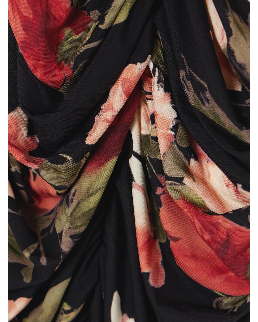 Magda Butrym Black Ruched Layered Floral-Print Jersey Maxi Dress