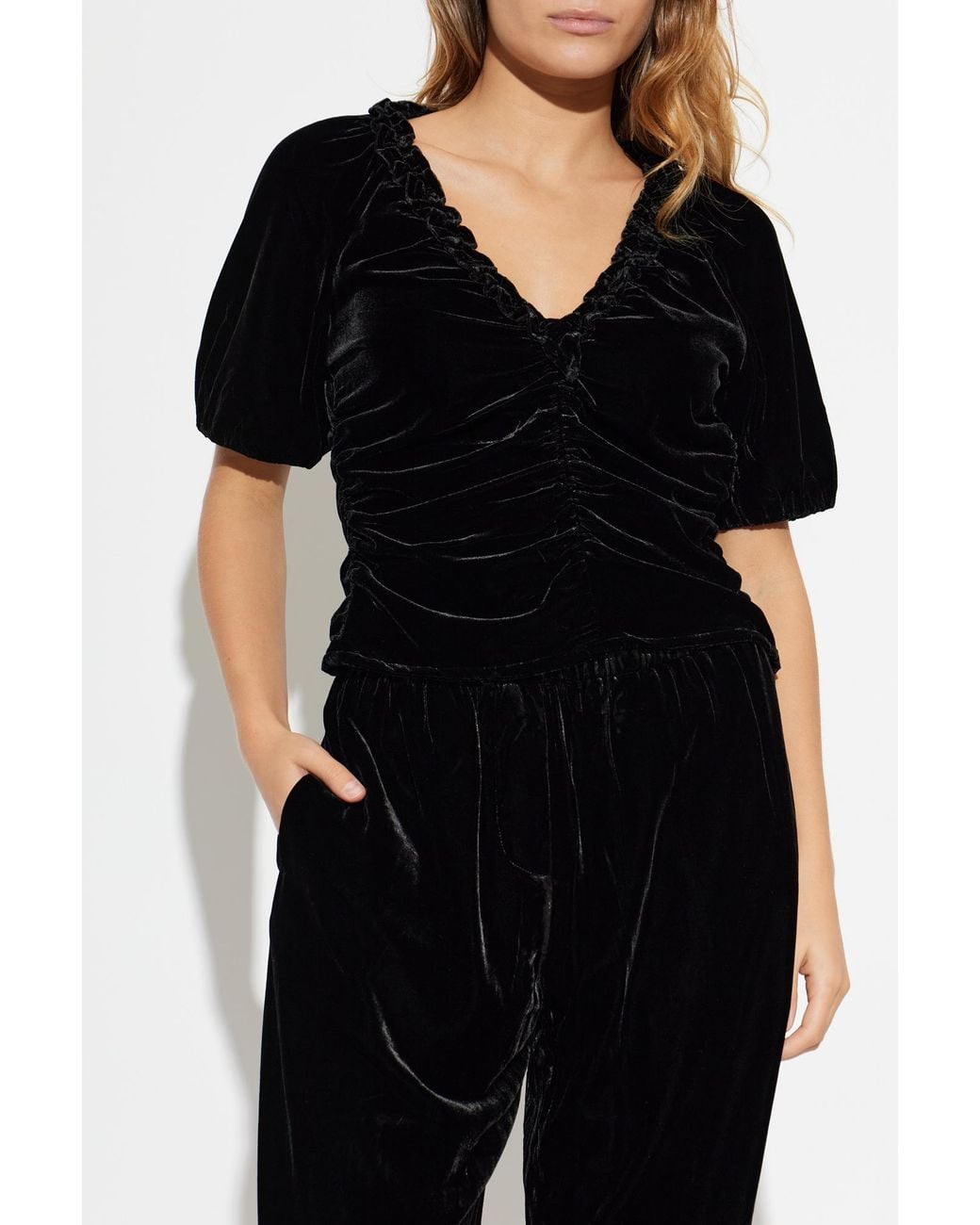 Baum und Pferdgarten Black Melline Ruched Velvet Top