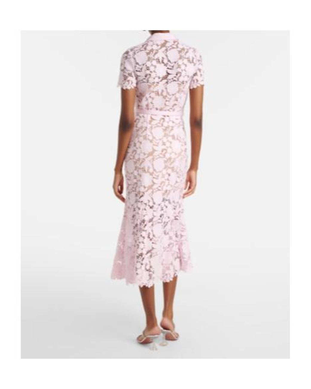 Self-Portrait Pink Belted Lace Shirt Dress