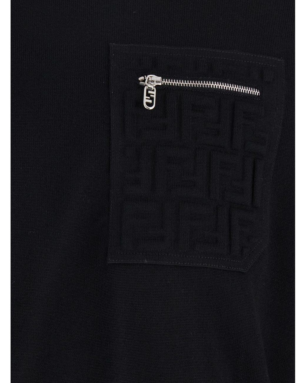 Fendi Black Ff Embossed Crewneck Jumper for men