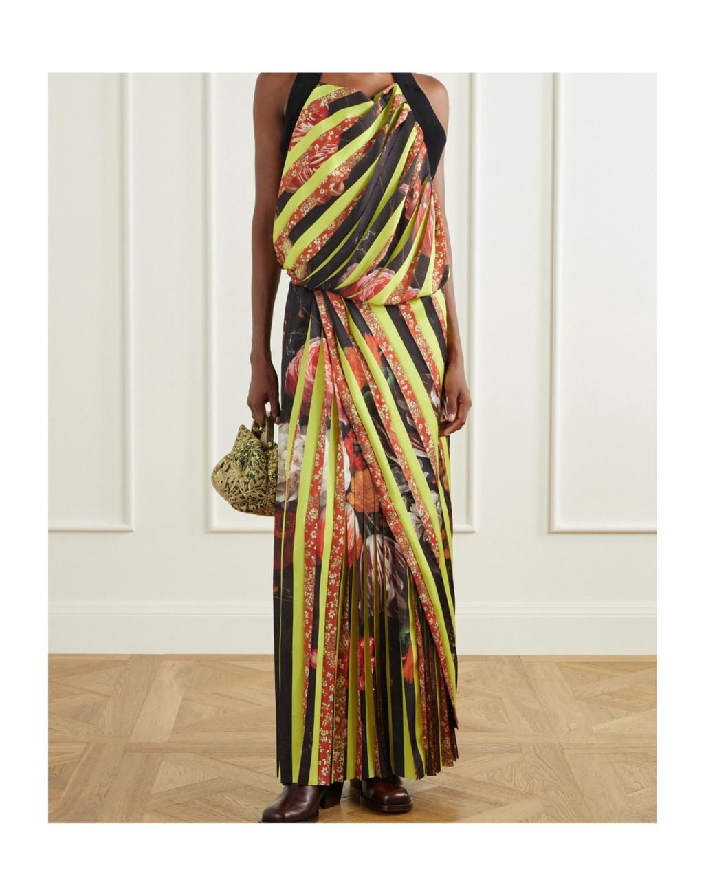 Dries Van Noten Metallic Printed Satin Maxi Dress