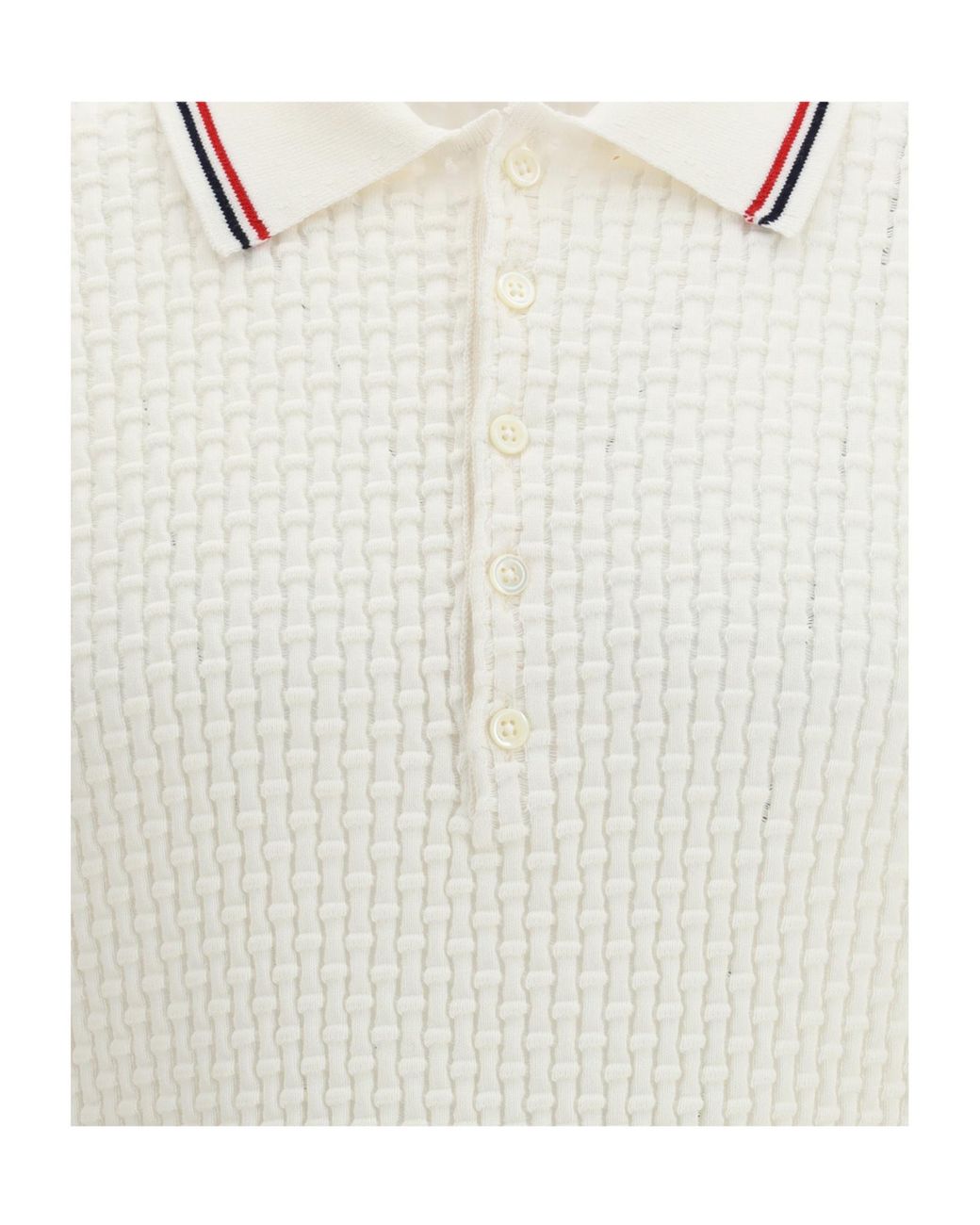 Thom Browne White Float Ripple Stitch Rwb Stripe Polo Shirt for men