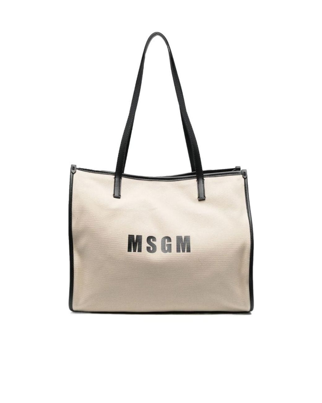 MSGM Natural Logo-Print Cotton-Blend Tote Bag