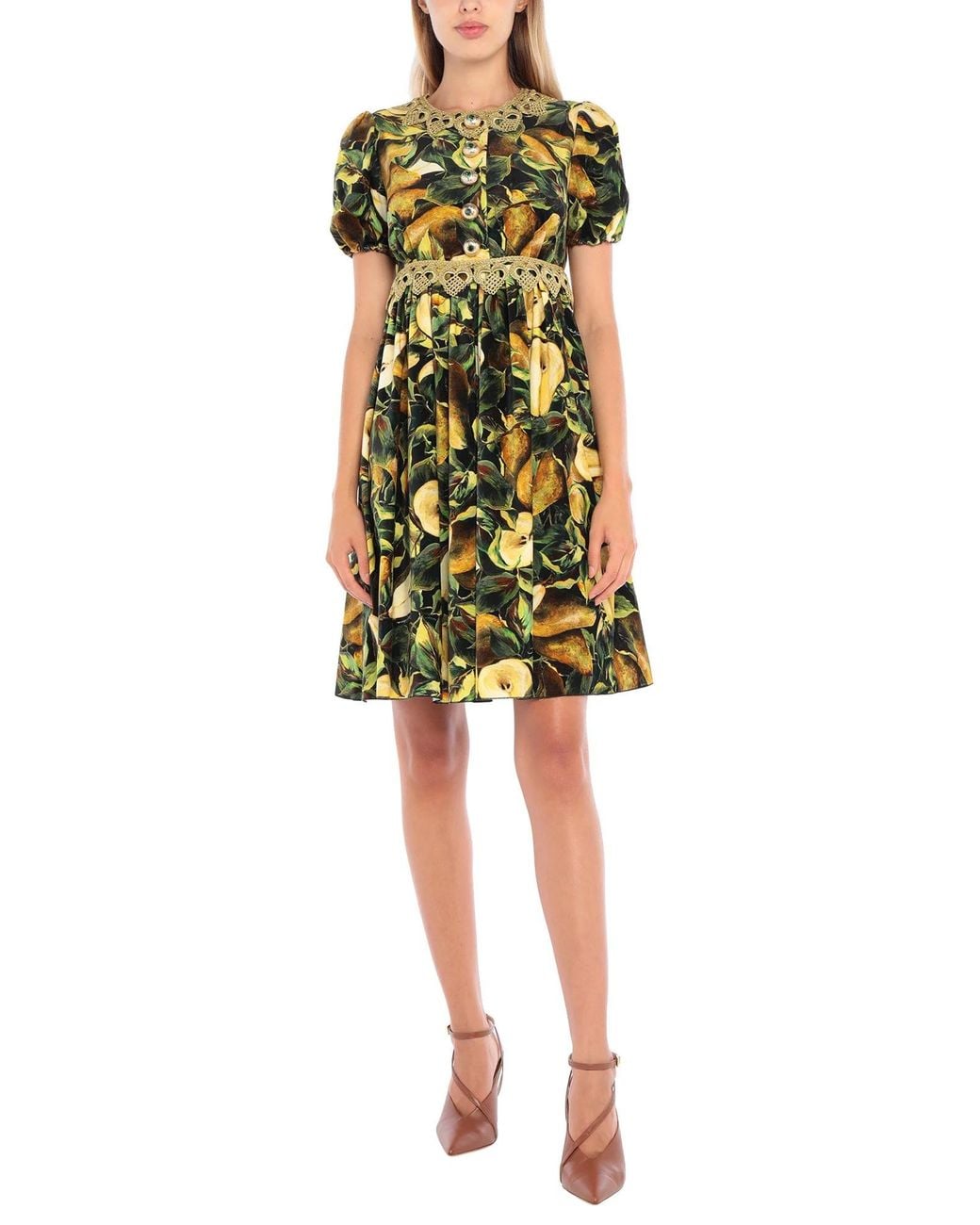 Dolce & Gabbana Green Velvet Short-Sleeve Ruched Dress