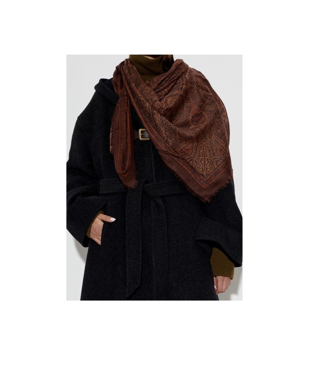Etro Brown Frayed Paisley Scarf