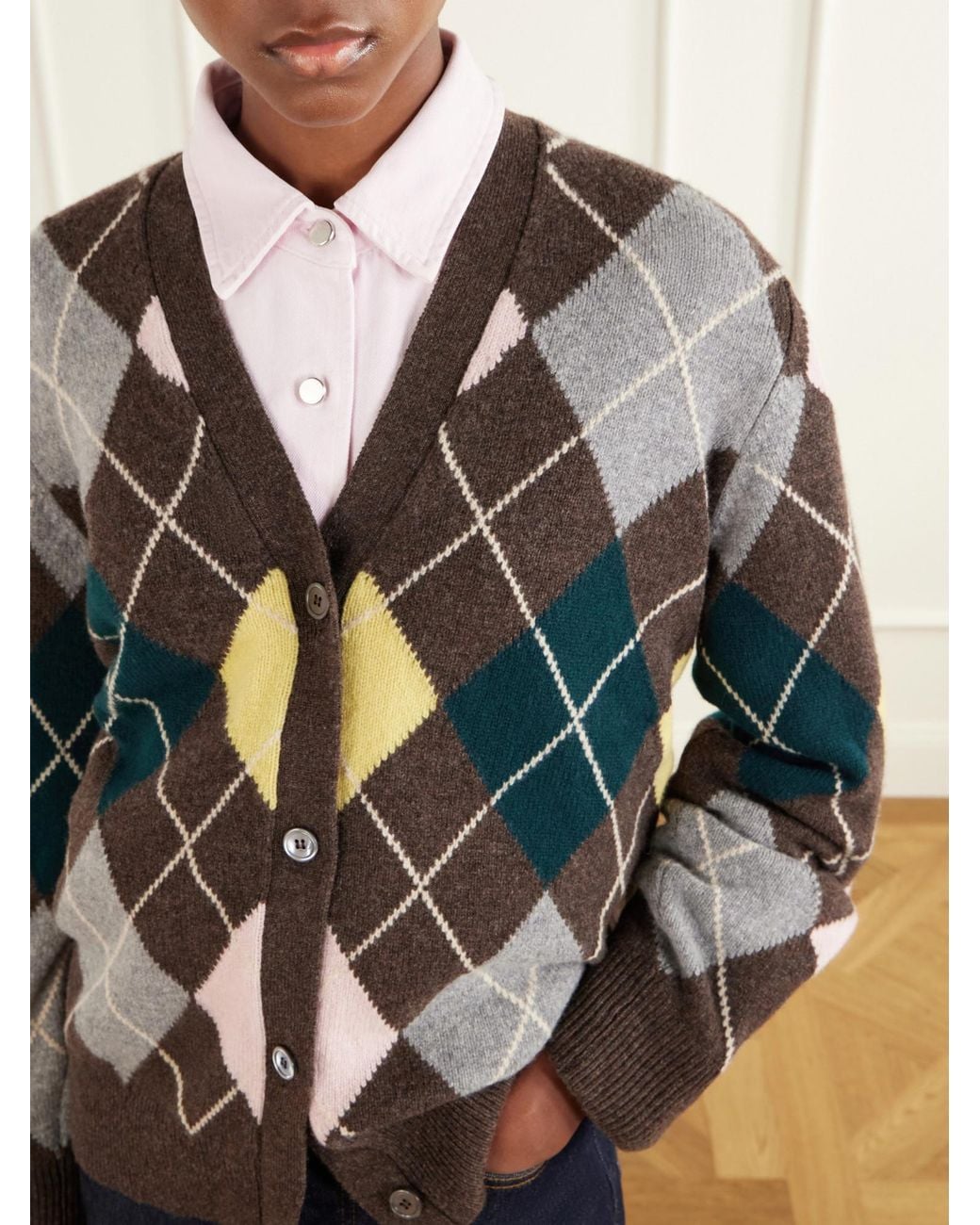 &Daughter Black Ava Argyle Wool Cardigan