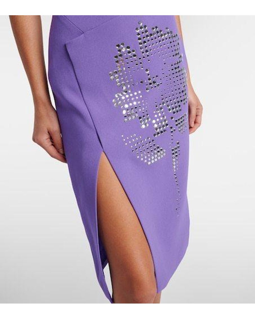 David Koma Purple Asymmetric Embellished Floral Midi Dress