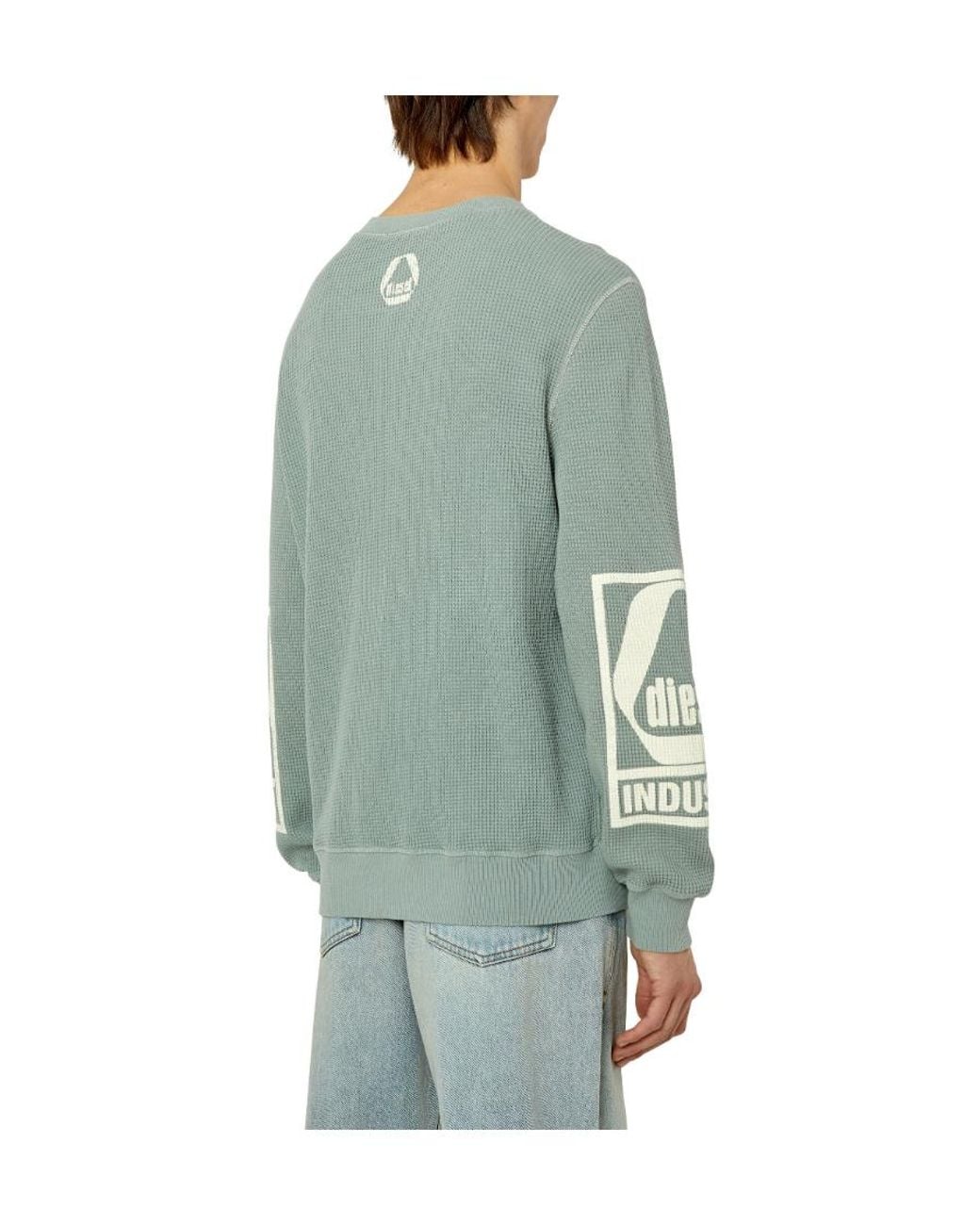 DIESEL Green Logo Print Chunky-Knit Jumper for men