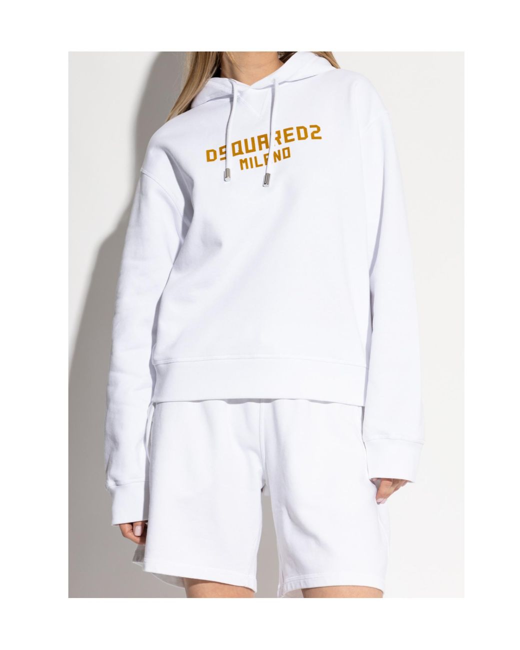 DSquared² White Logo Printed Drawstring Hoodie