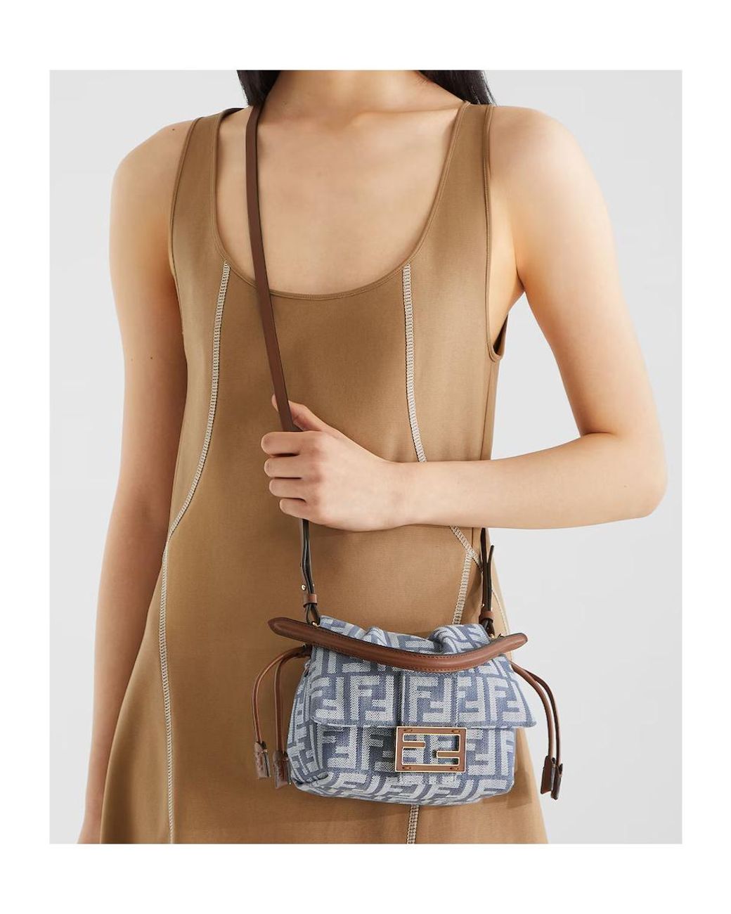 Fendi Gray Denim-Effect Ff Jacquard Bag
