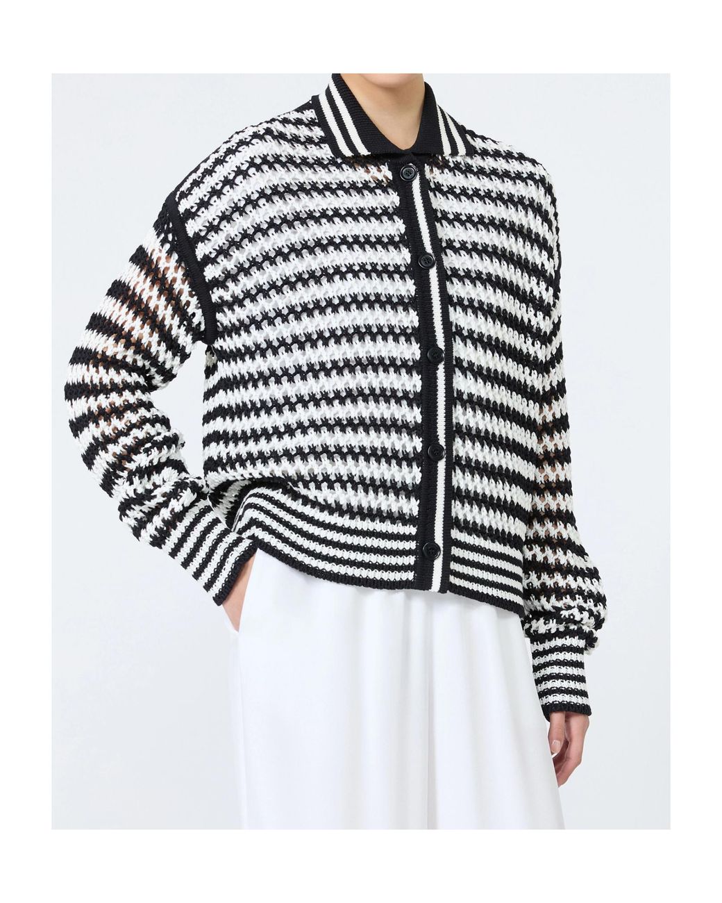 Max Mara Gray Pinstripe-Pattern Crochet-Knit Cardigan