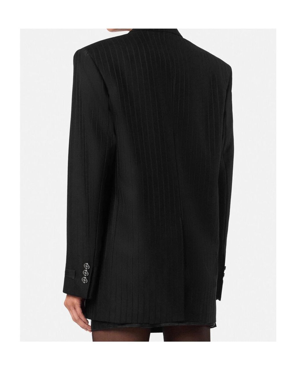 Versace Black Double Breasted Pinstripe Blazer