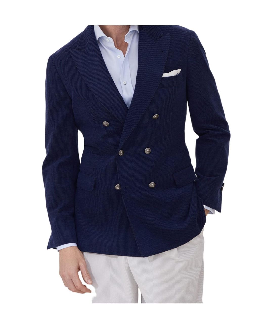Brunello Cucinelli Blue Collared Button-Up Jacket for men