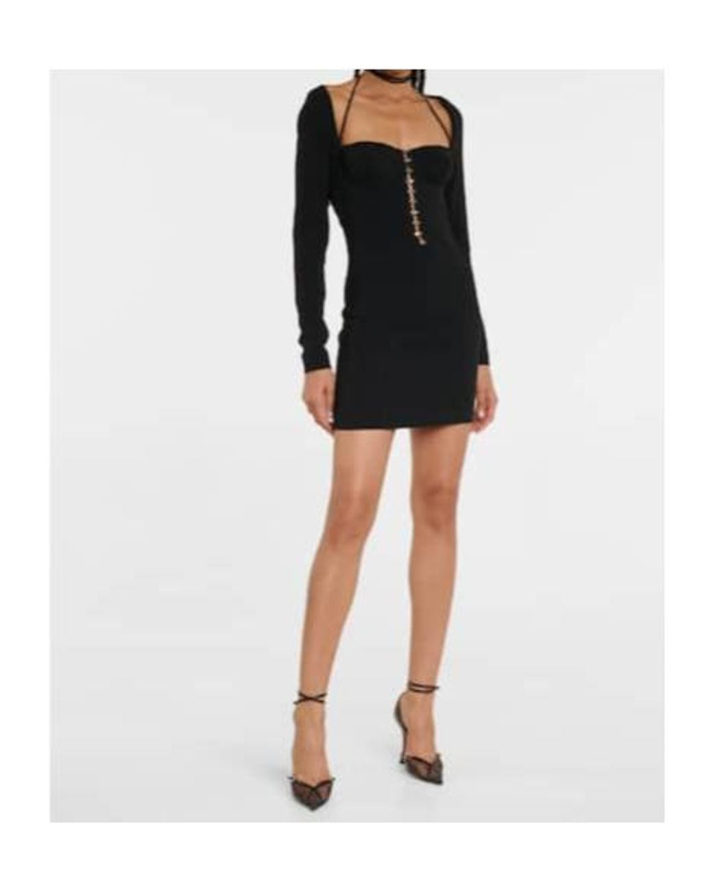Blumarine Black Embellished Long-Sleeved Minidress