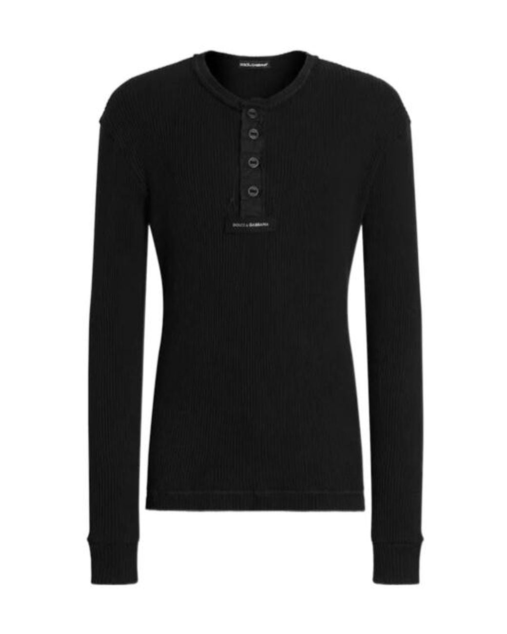 Dolce & Gabbana Black Ribbed Henley Knitted Sweater for men