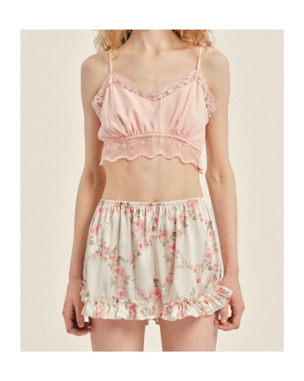 Simone Rocha Natural Floral-Print Ruffled Shorts