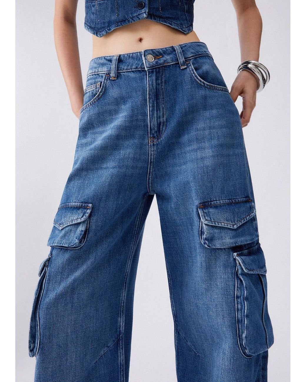 Liu Jo Blue Cargo-Pocket Straight-Leg Jeans