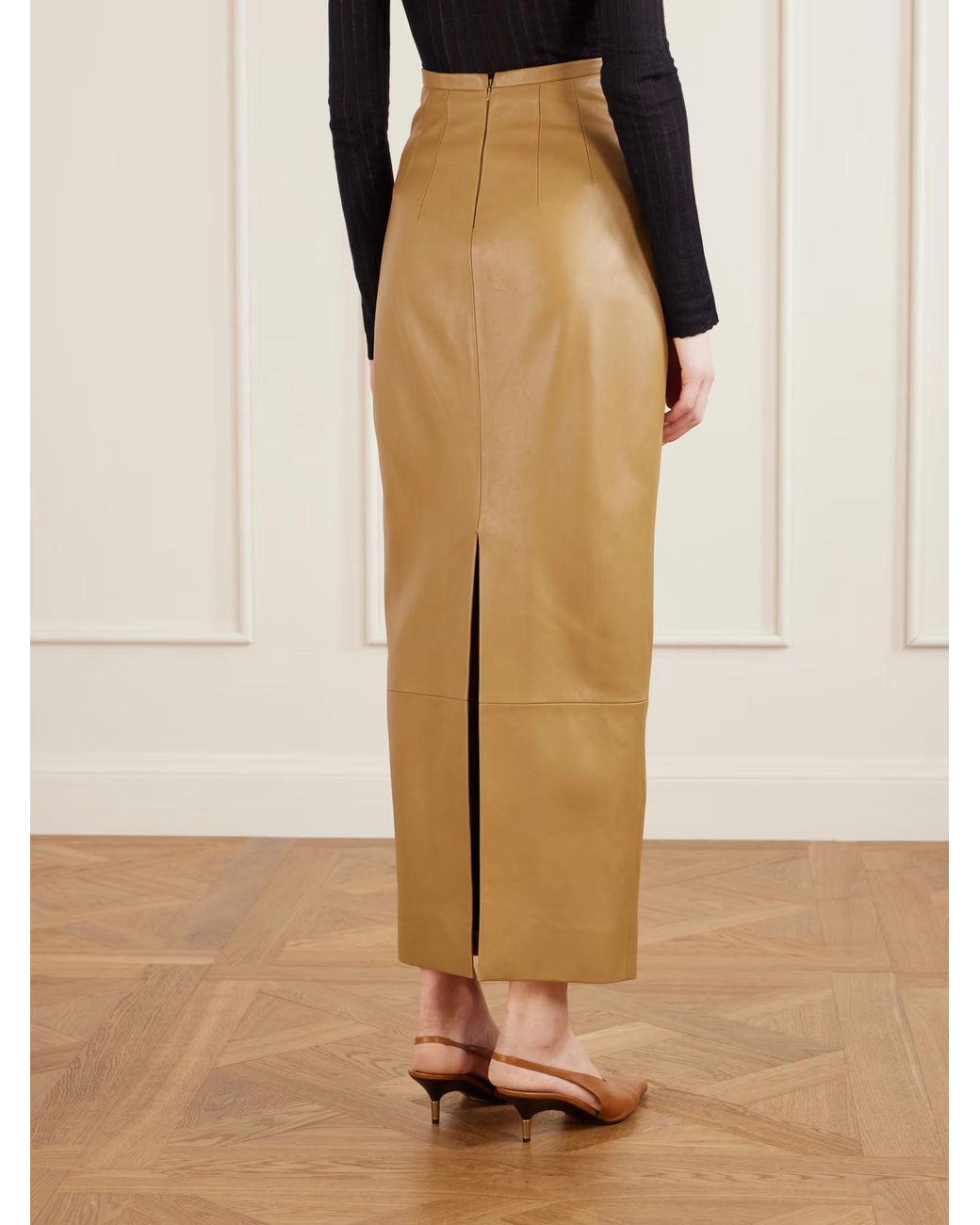 Khaite Natural Winton Patchwork Leather Midi Skirt